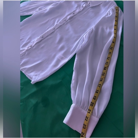 TAHARI  Womens Ivory White And Metal Button-Up High/Low Tunic dress Blouse Sz M - Picture 10 of 14